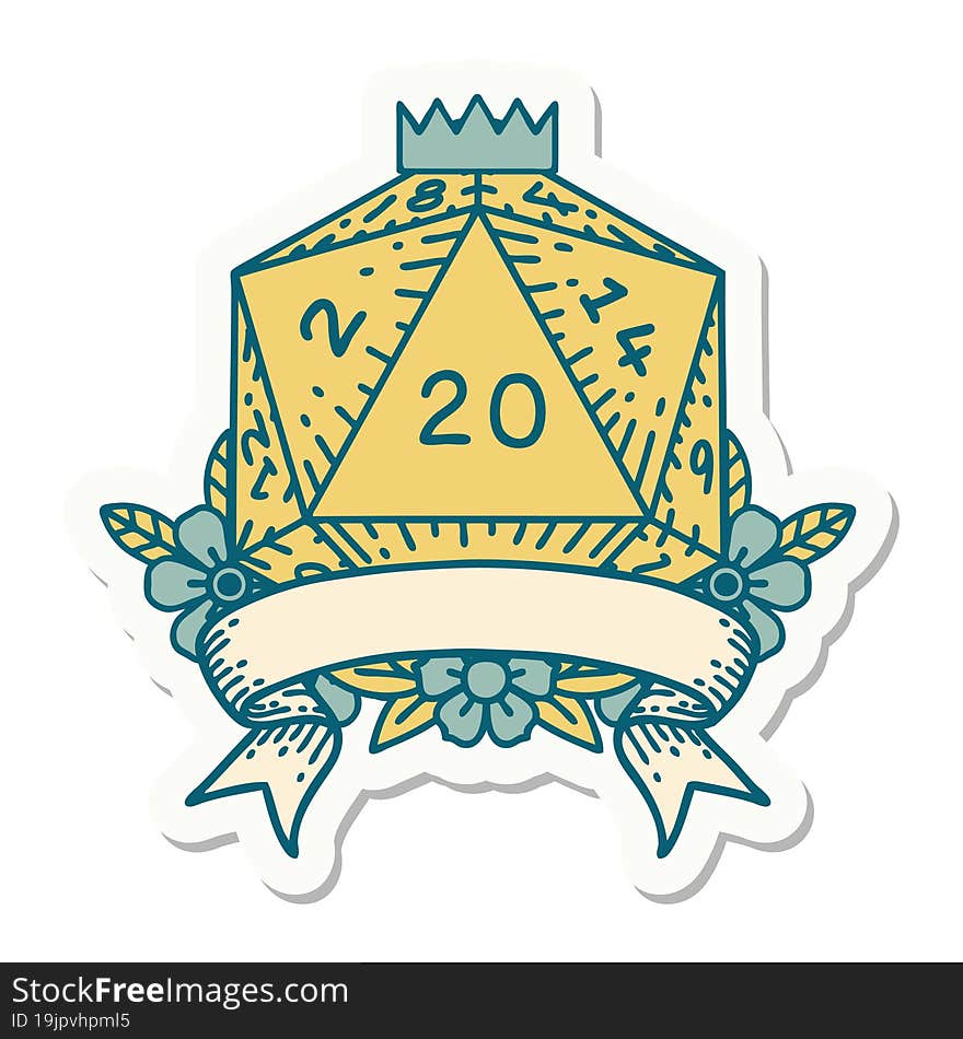 natural 20 critical hit D20 dice roll sticker