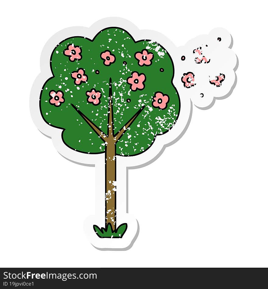 distressed sticker of a quirky hand drawn cartoon tree