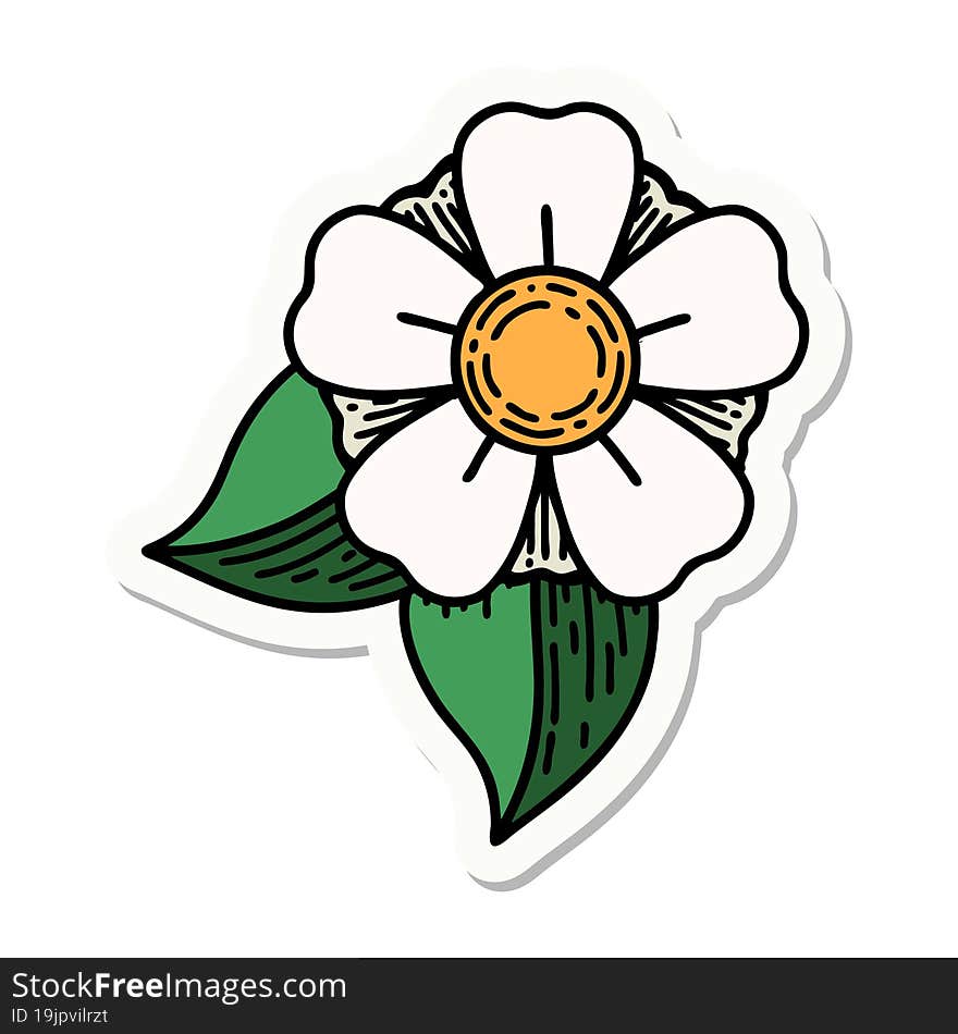 sticker of tattoo in traditional style of a flower. sticker of tattoo in traditional style of a flower