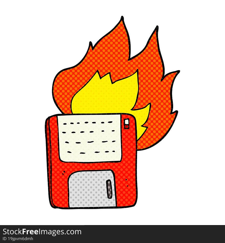 comic book style cartoon old computer disk burning