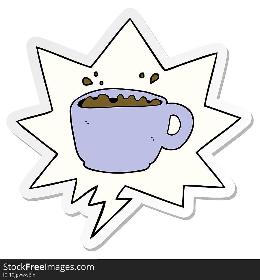 cartoon coffee cup and speech bubble sticker