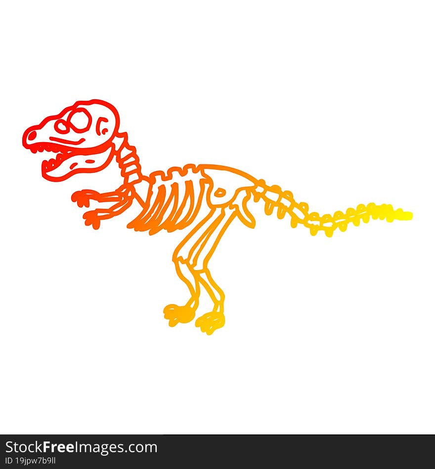 warm gradient line drawing of a cartoon dinosaur bones