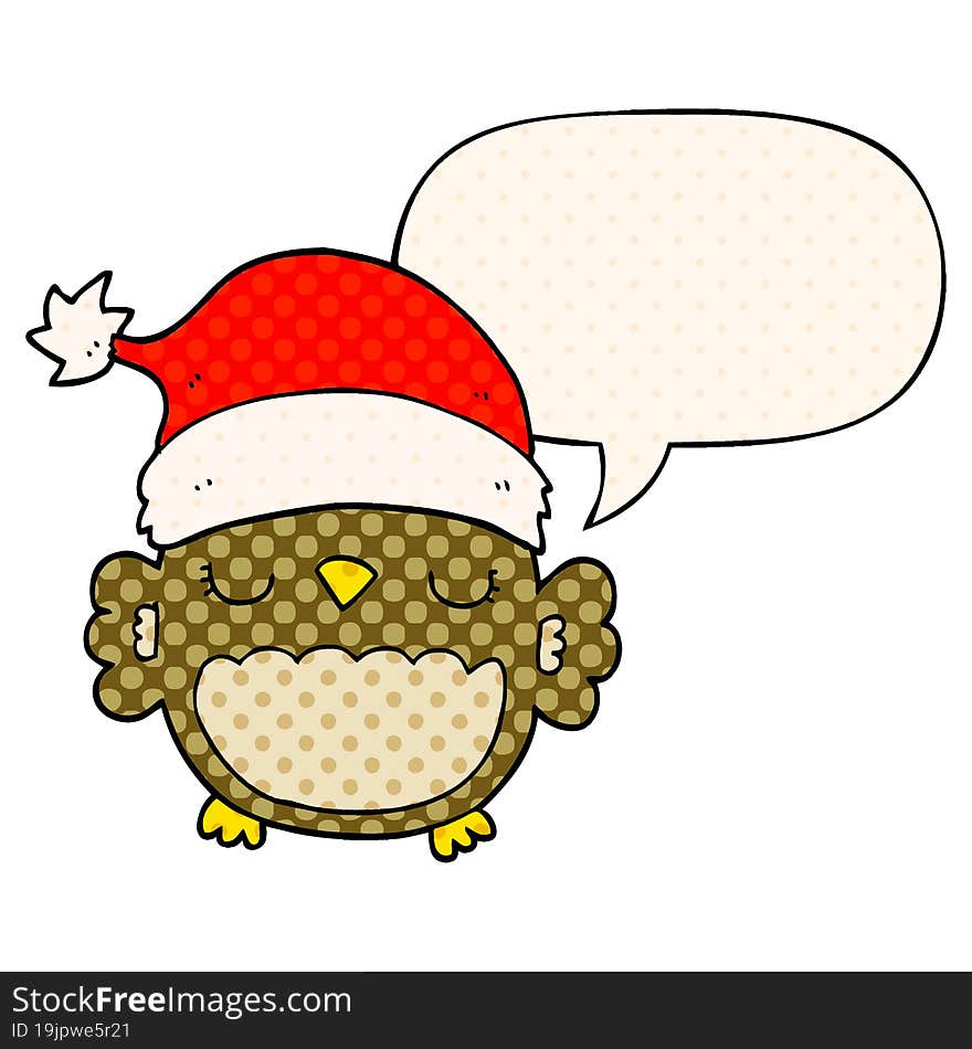 cute christmas owl and speech bubble in comic book style