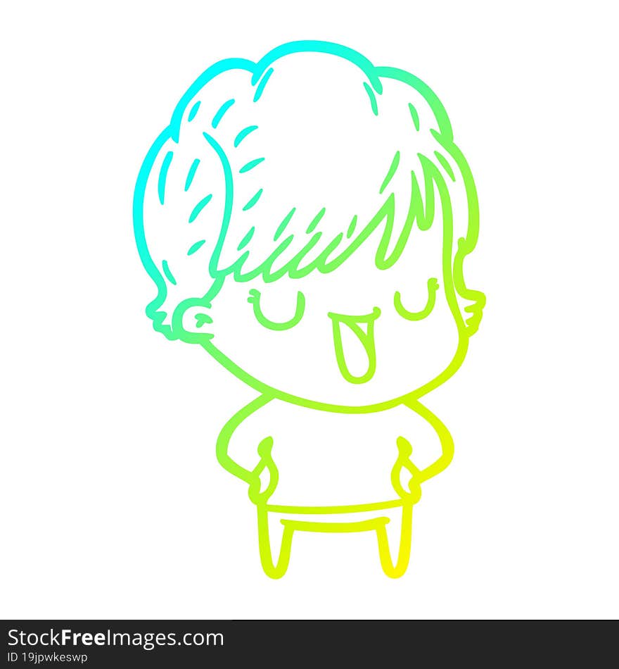 cold gradient line drawing of a cartoon woman talking