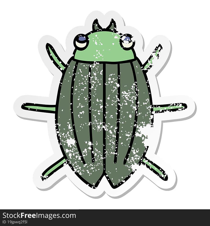 distressed sticker of a quirky hand drawn cartoon beetle