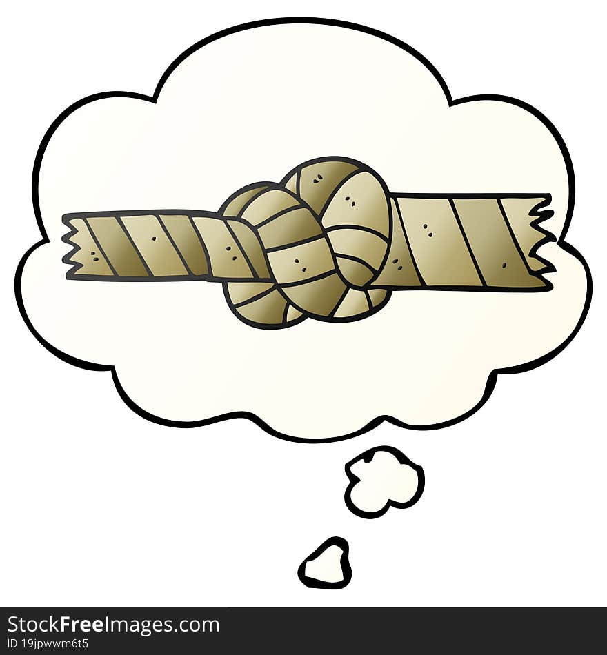 cartoon knotted rope and thought bubble in smooth gradient style