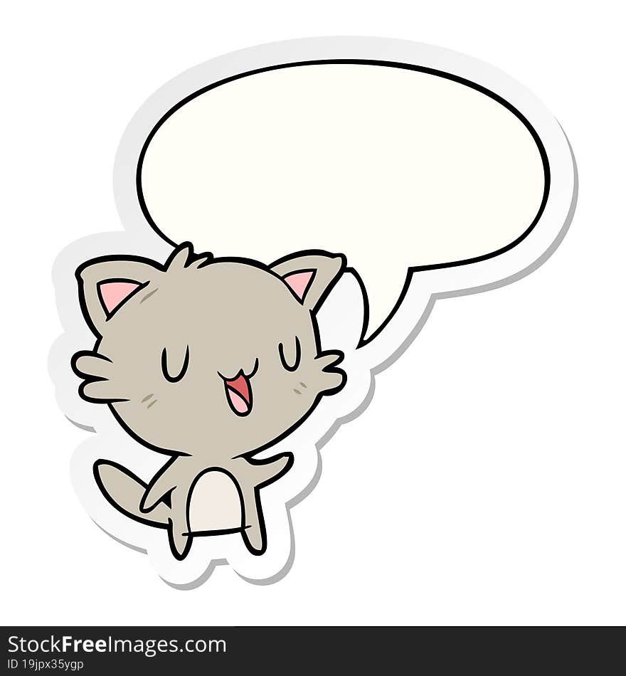 Cartoon Happy Cat And Speech Bubble Sticker