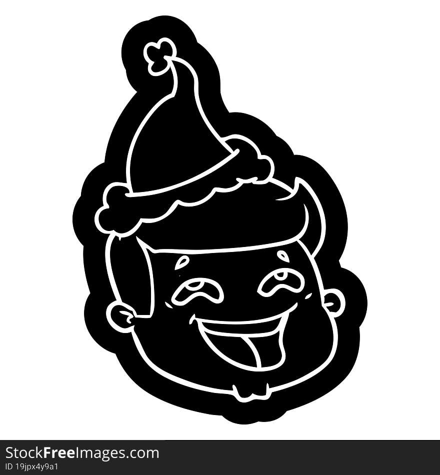 happy cartoon icon of a male face wearing santa hat