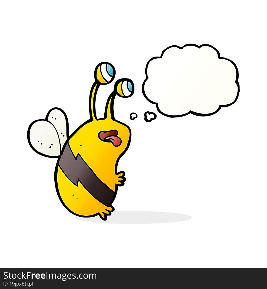 cartoon funny bee with thought bubble