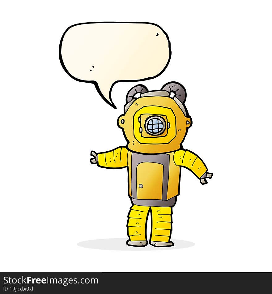 cartoon deep sea diver  with speech bubble