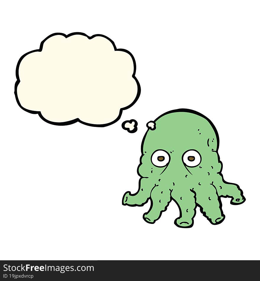 cartoon alien squid face with thought bubble