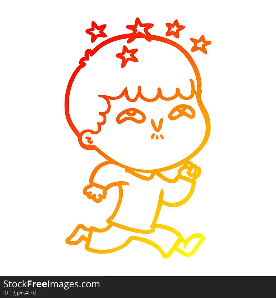 Warm Gradient Line Drawing Cartoon Amazed Boy