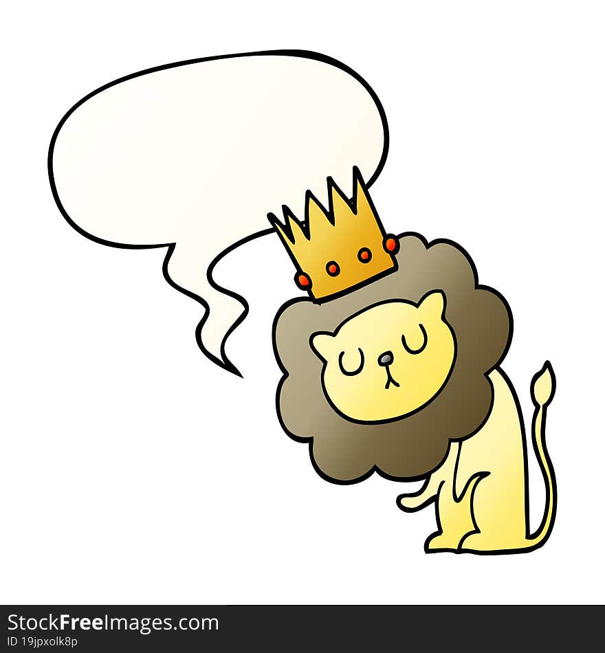 cartoon lion and crown and speech bubble in smooth gradient style