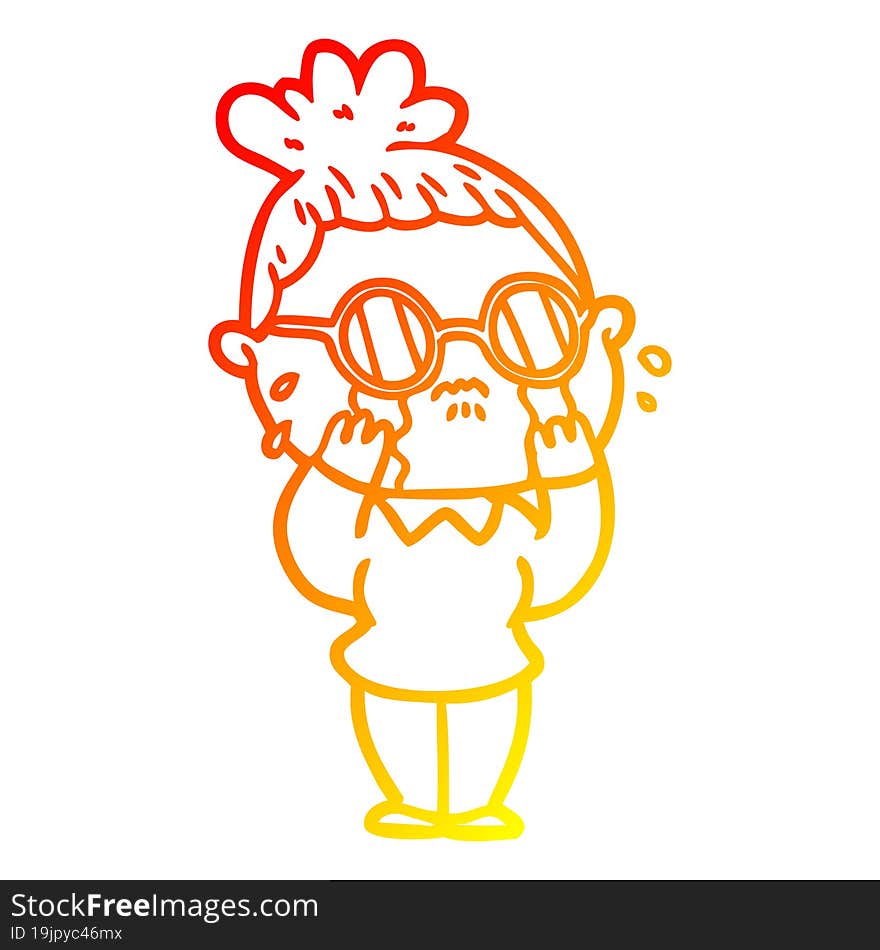 warm gradient line drawing cartoon crying woman wearing spectacles