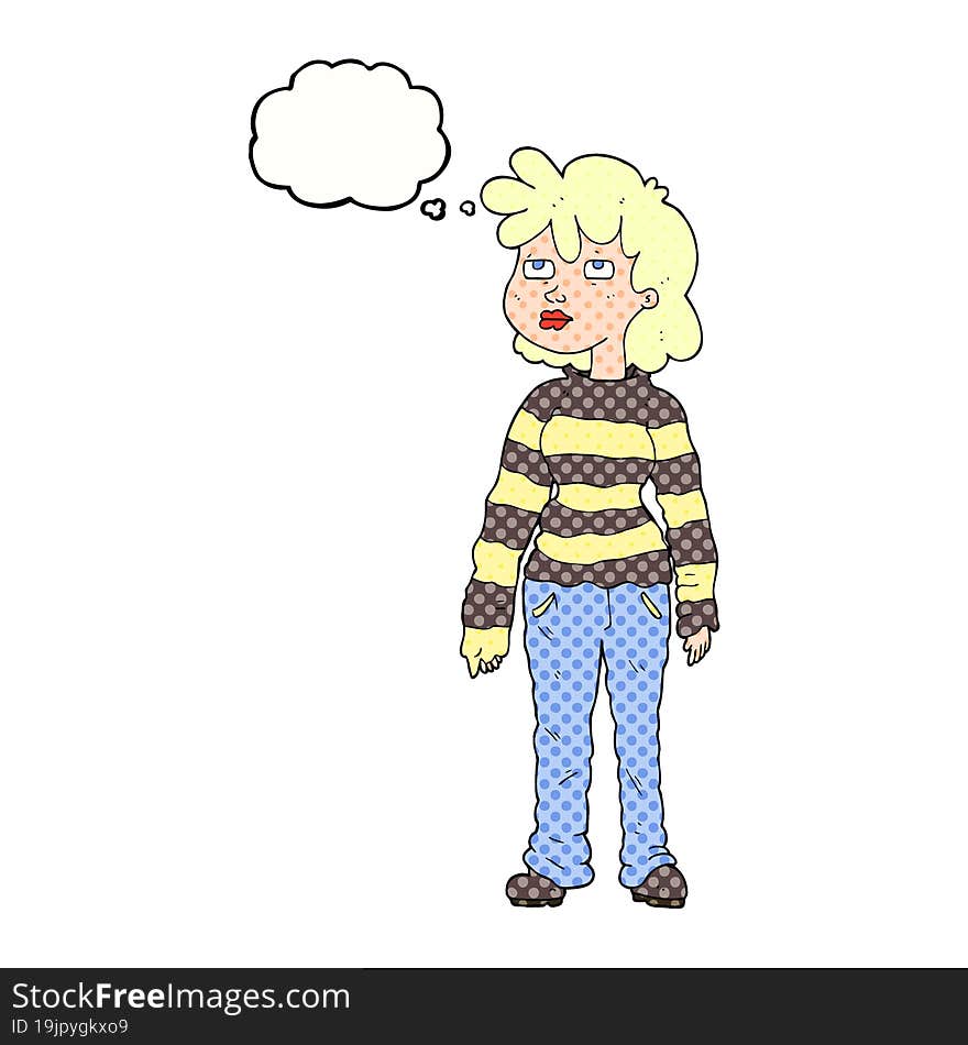 thought bubble cartoon woman in casual clothes