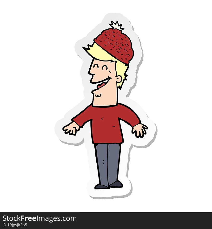 sticker of a cartoon man wearing winter hat