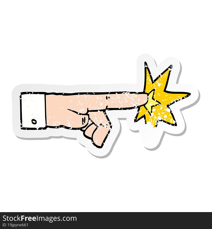 distressed sticker of a cartoon pointing hand