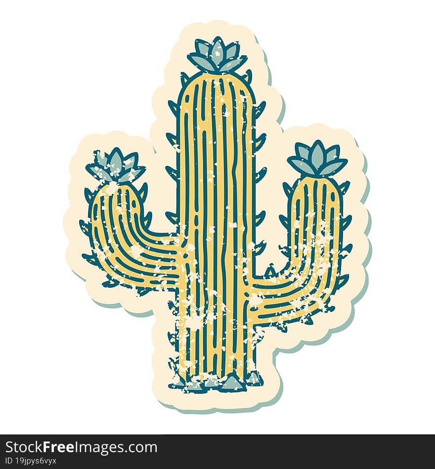 Distressed Sticker Tattoo Style Icon Of A Cactus