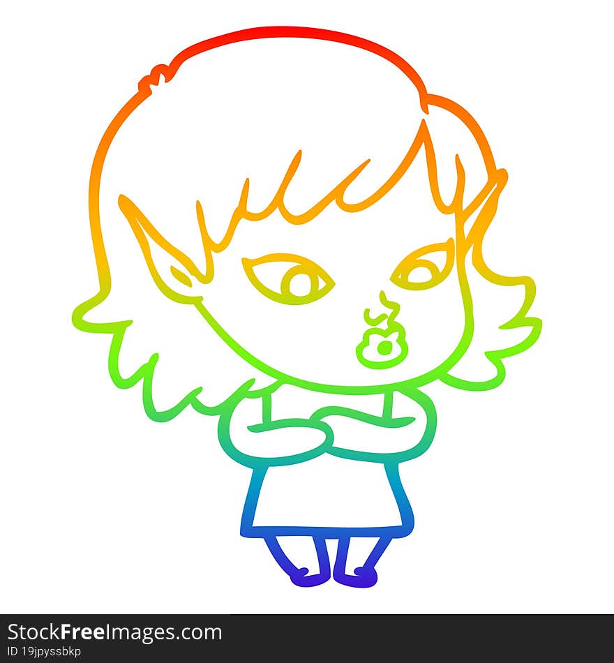 rainbow gradient line drawing pretty cartoon elf girl