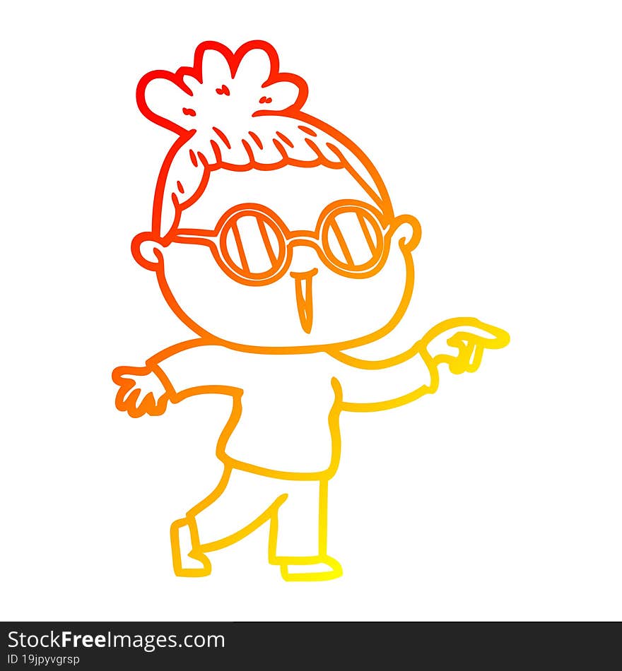 warm gradient line drawing of a cartoon woman wearing spectacles