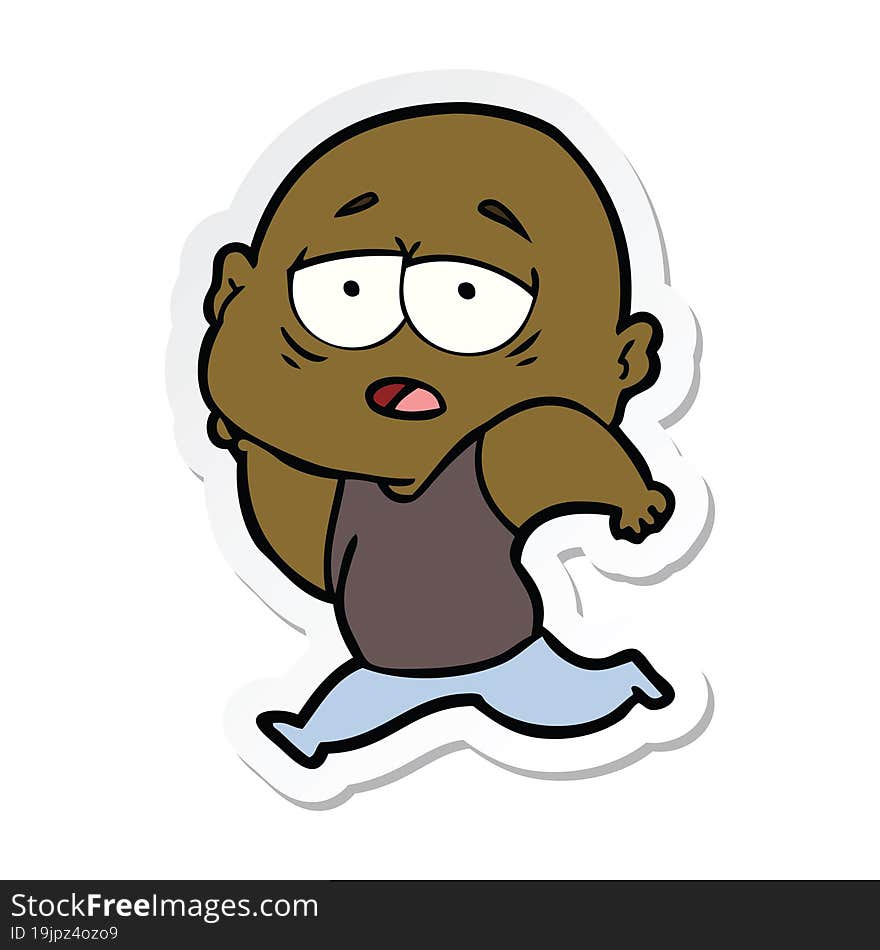 sticker of a cartoon tired bald man