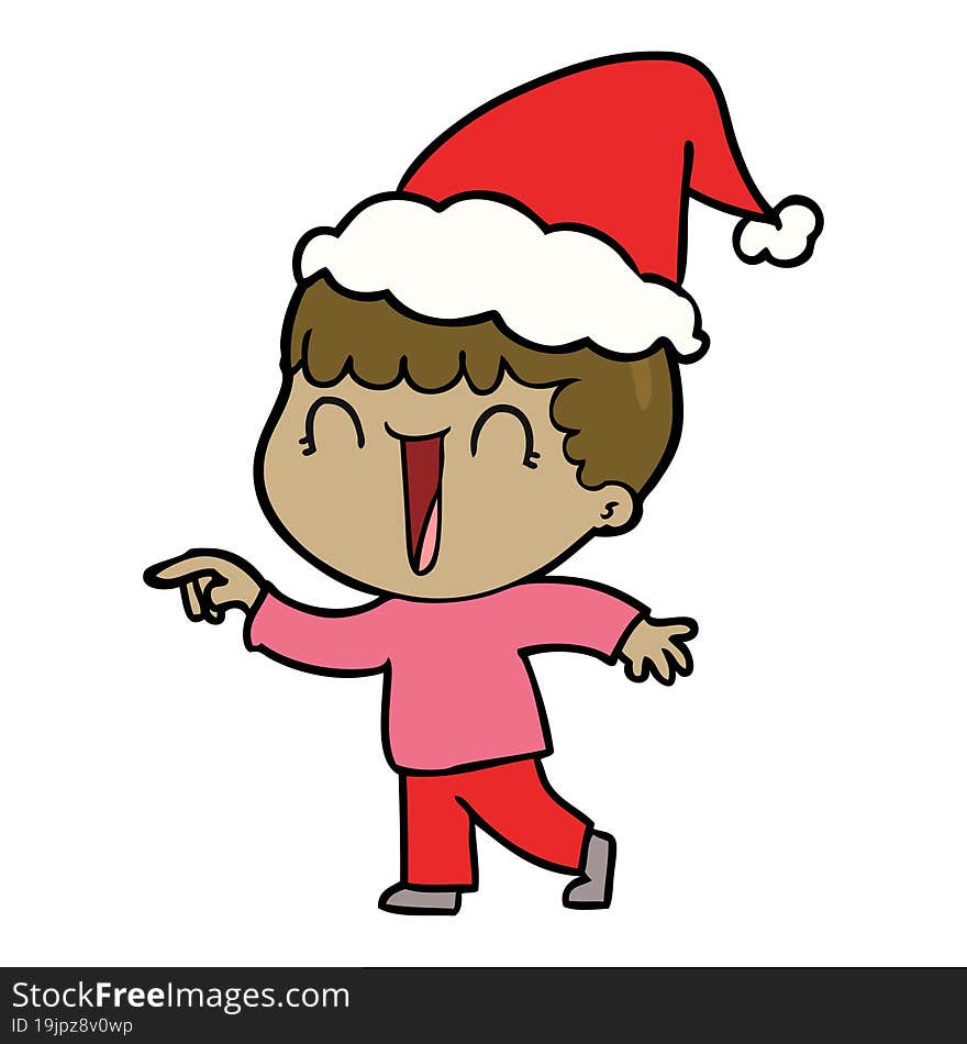 laughing line drawing of a man pointing wearing santa hat