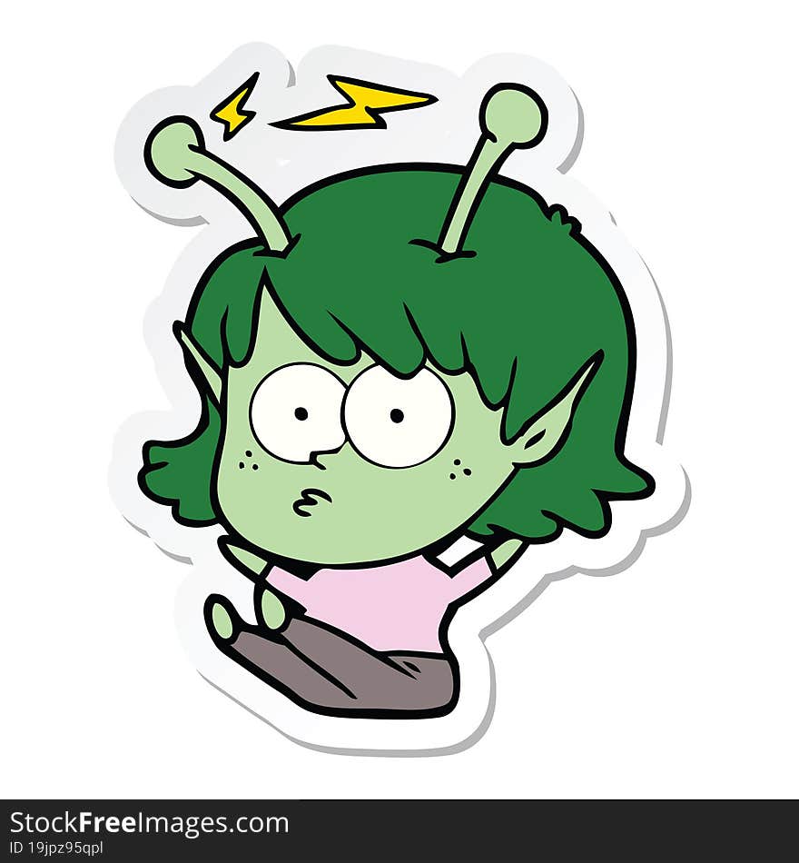 sticker of a cartoon alien girl