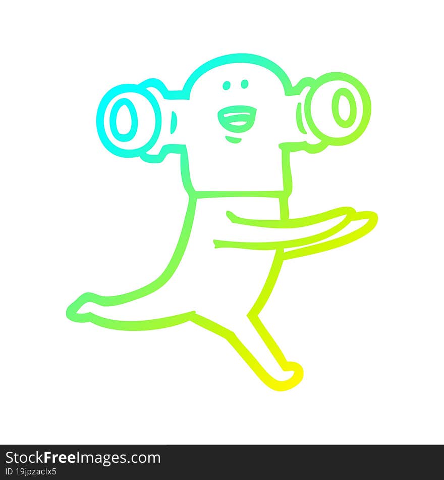 Cold Gradient Line Drawing Friendly Cartoon Alien Running