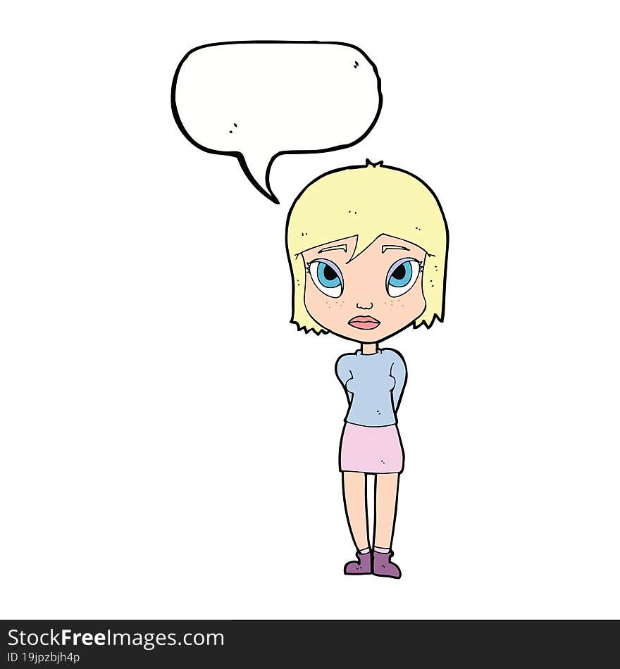 cartoon shy girl with speech bubble