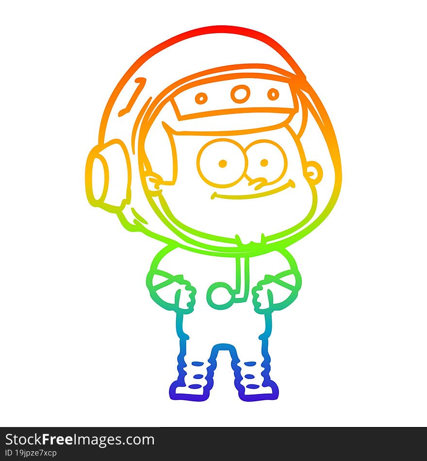 rainbow gradient line drawing of a happy astronaut cartoon