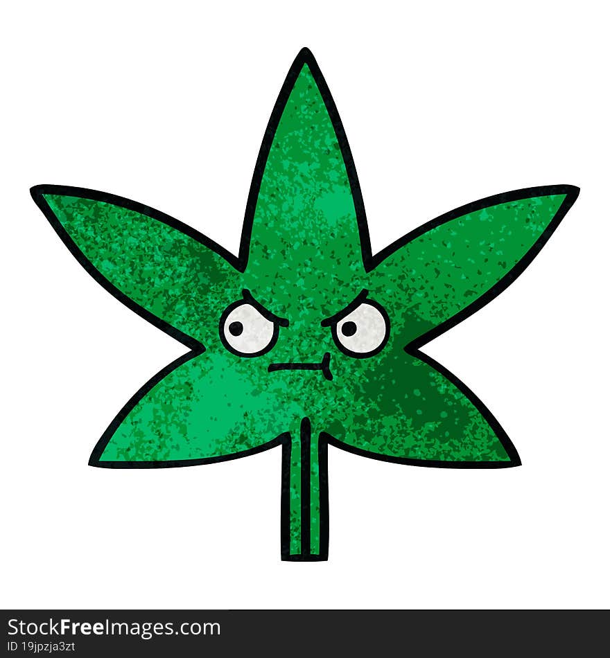 retro grunge texture cartoon of a marijuana leaf