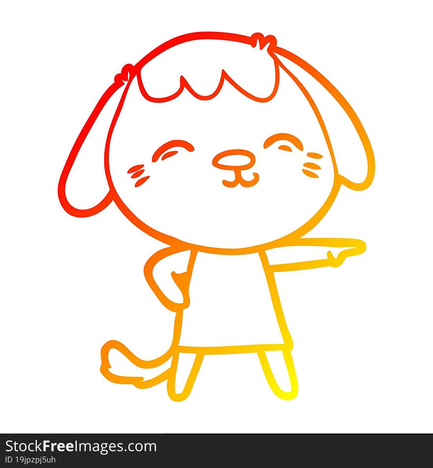 warm gradient line drawing of a happy cartoon dog