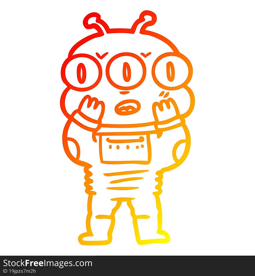 warm gradient line drawing surprised three eyed alien