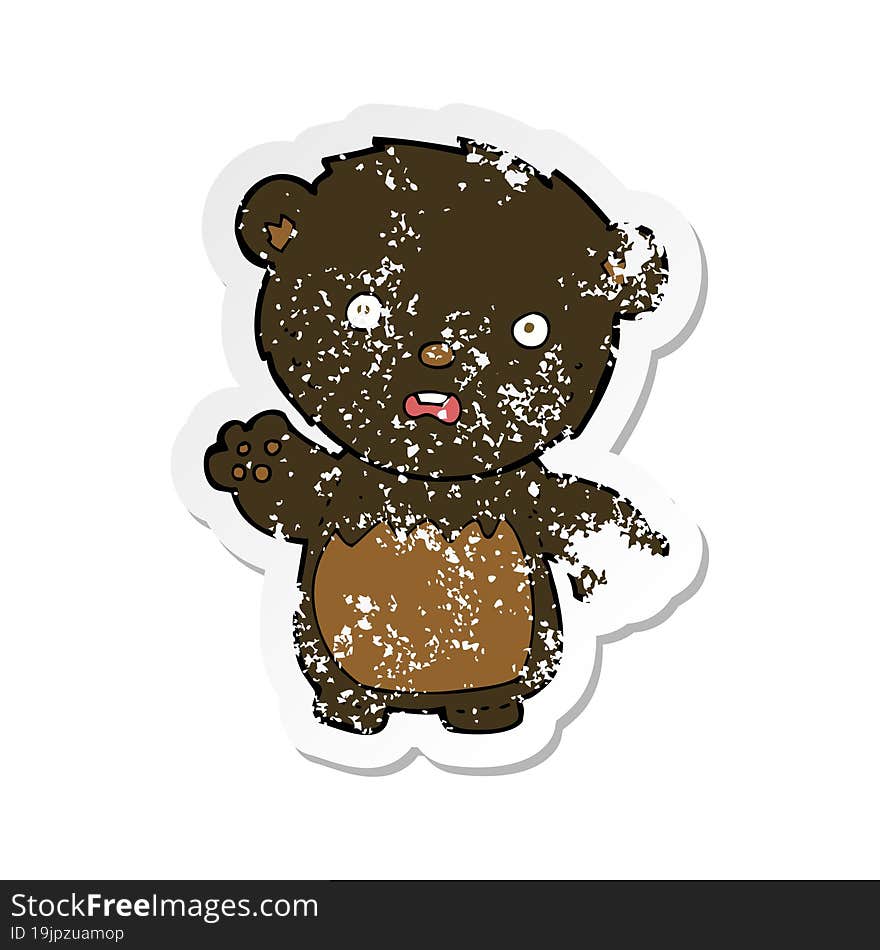 retro distressed sticker of a cartoon worried black bear