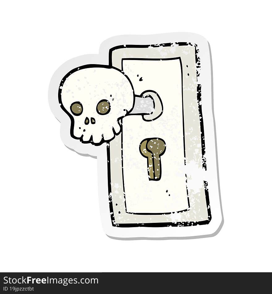 retro distressed sticker of a cartoon spooky door knob