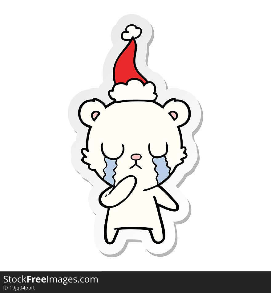 Crying Polar Bear Sticker Cartoon Of A Wearing Santa Hat