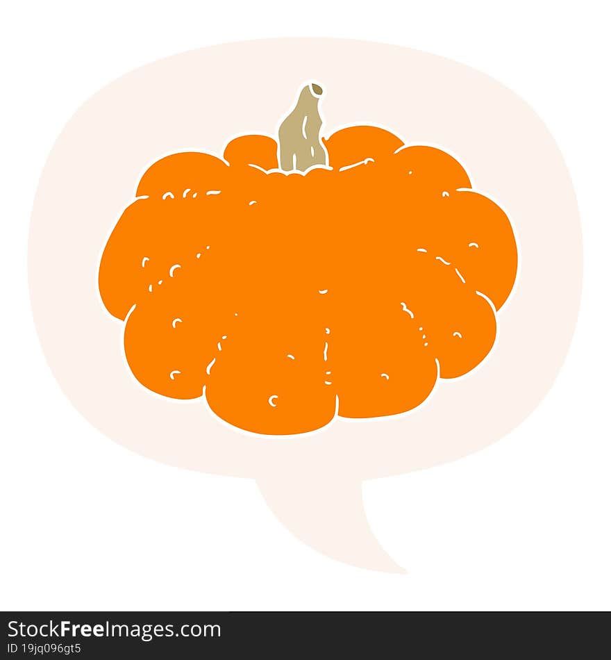 cartoon pumpkin and speech bubble in retro style