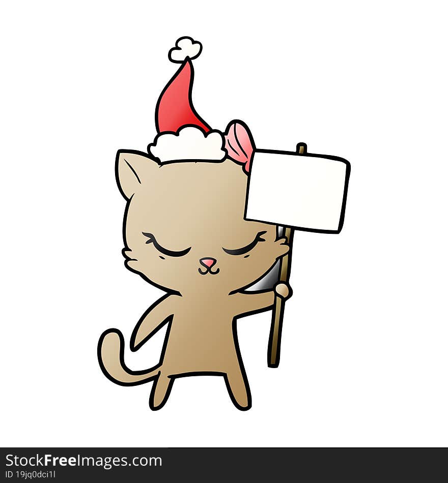 Cute Gradient Cartoon Of A Cat With Sign Wearing Santa Hat