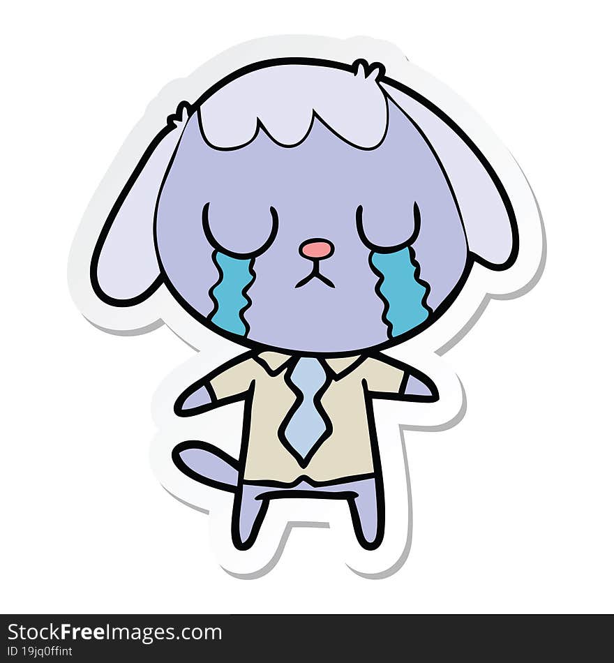 sticker of a cute cartoon dog crying