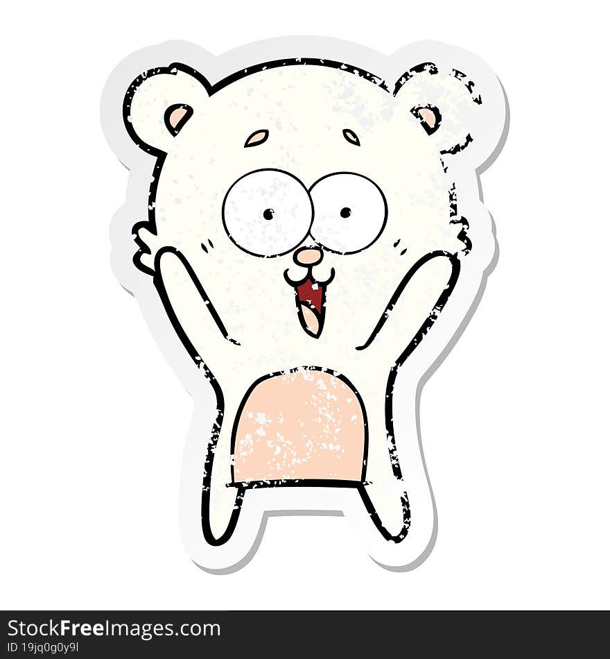 Distressed Sticker Of A Laughing Teddy  Bear Cartoon