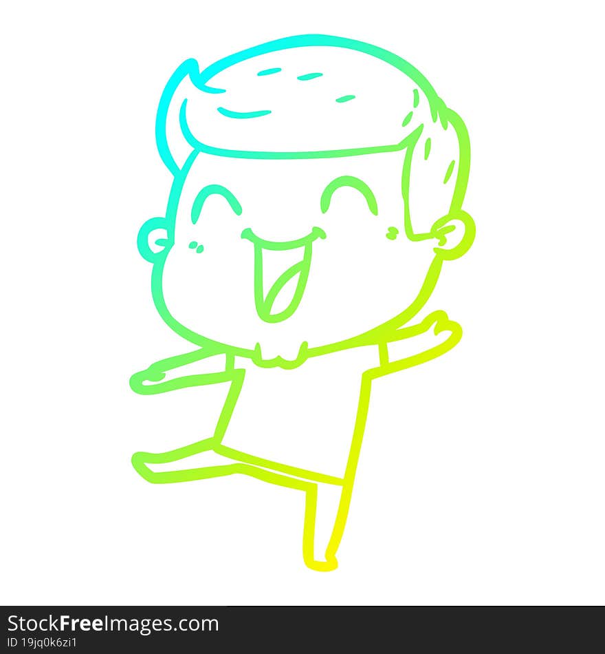 cold gradient line drawing of a cartoon man laughing