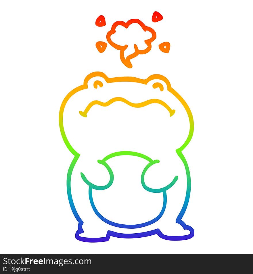 rainbow gradient line drawing of a cartoon frog