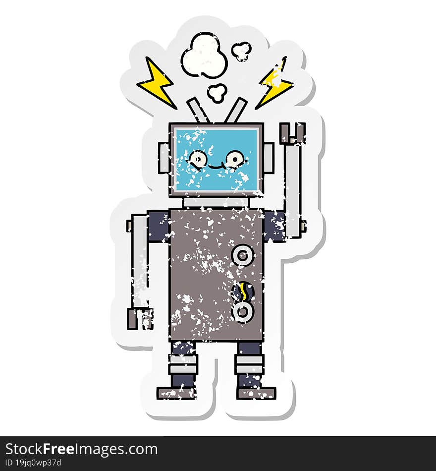 Distressed Sticker Of A Cute Cartoon Robot