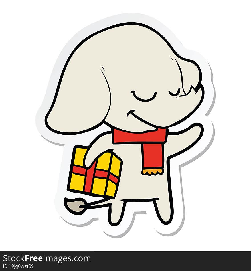 Sticker Of A Cartoon Christmas Elephant