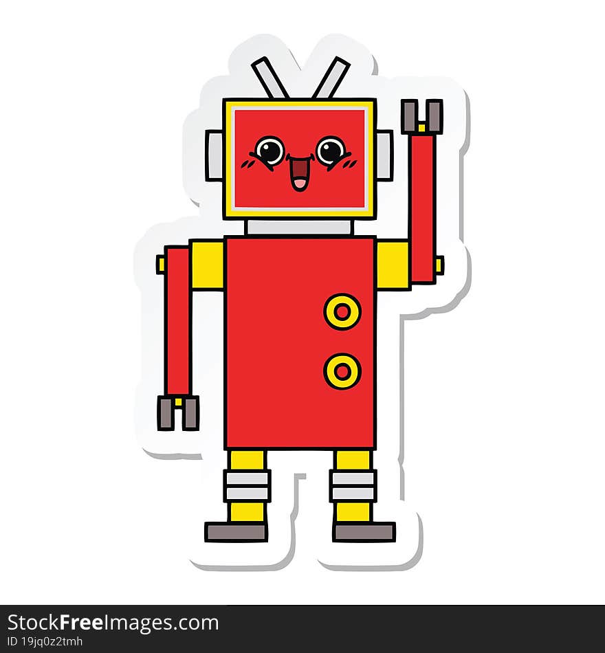 Sticker Of A Cute Cartoon Happy Robot