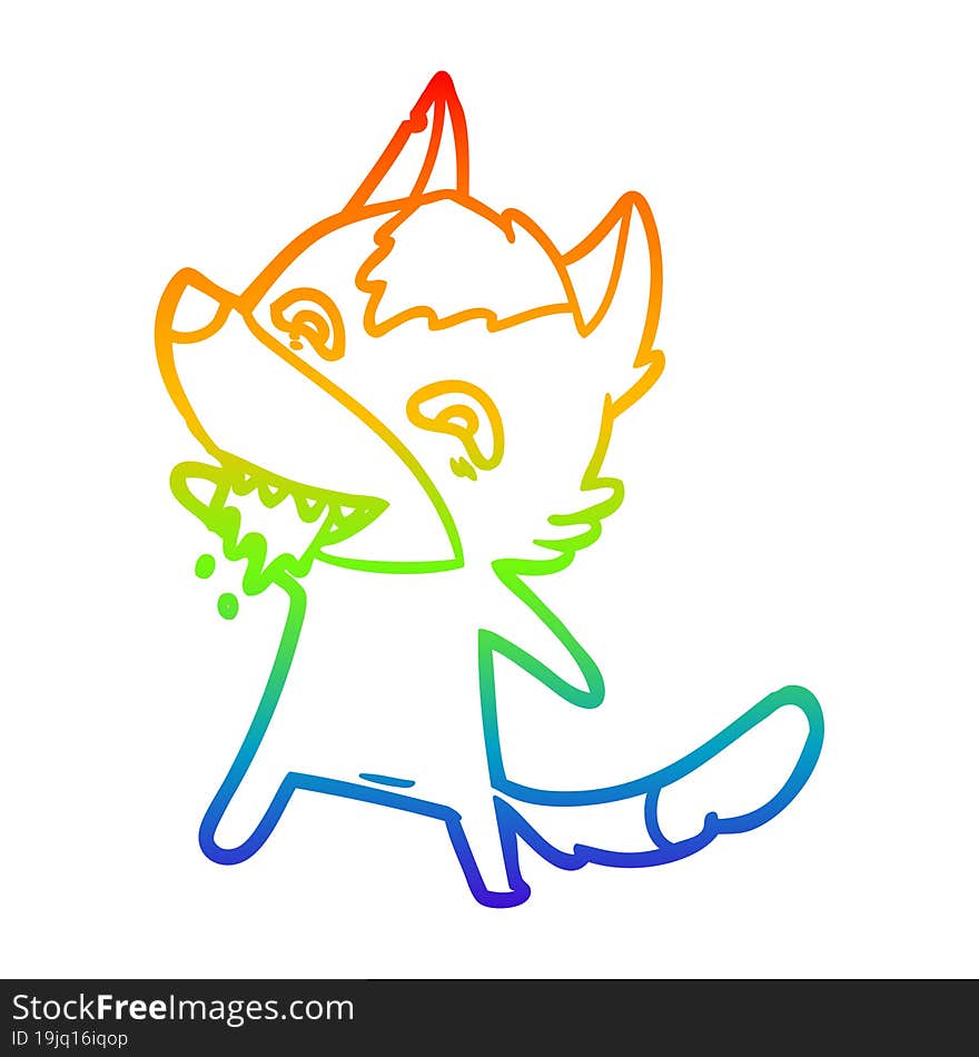 rainbow gradient line drawing of a cartoon hungry wolf