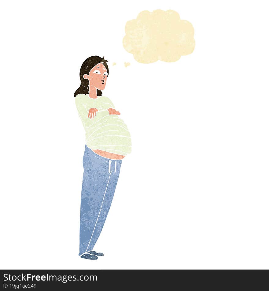 cartoon pregnant woman with thought bubble