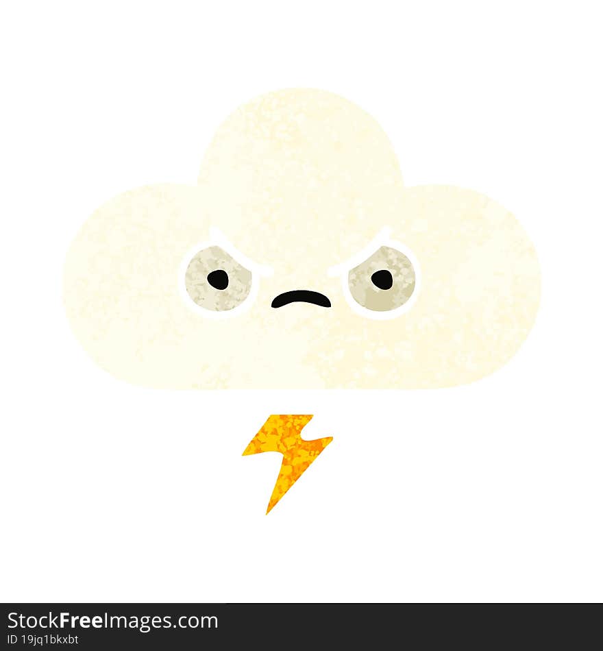 retro illustration style cartoon thunder cloud