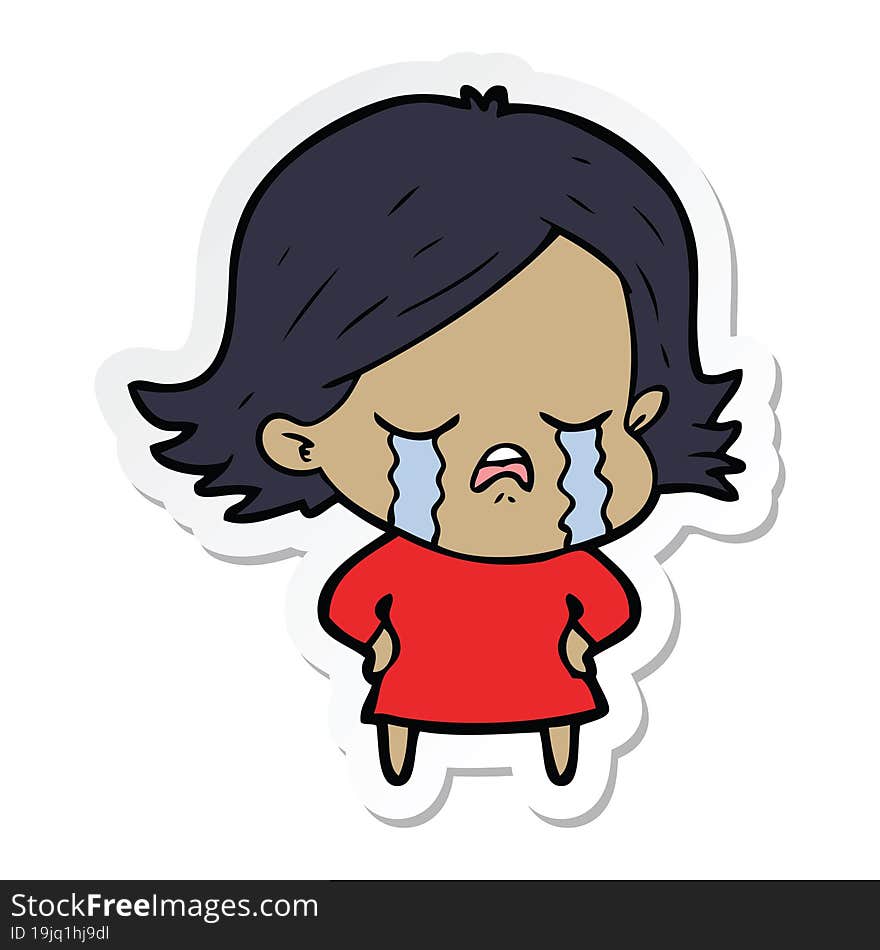 Sticker Of A Cartoon Girl Crying