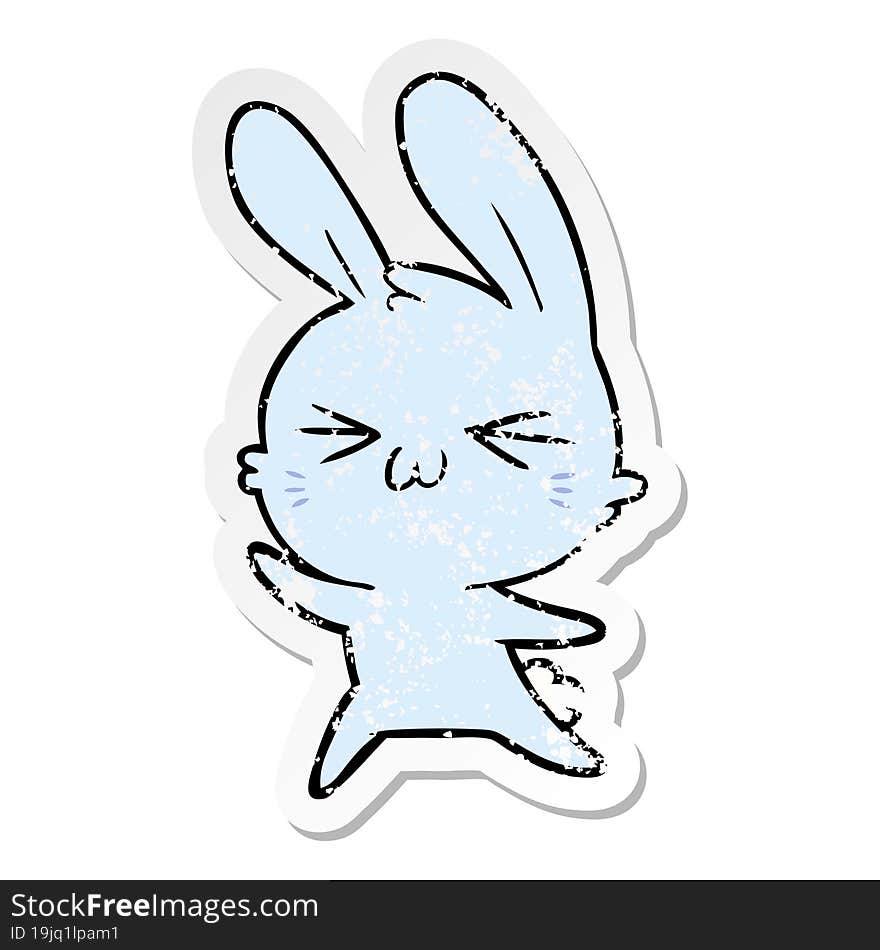 distressed sticker of a cute cartoon rabbit